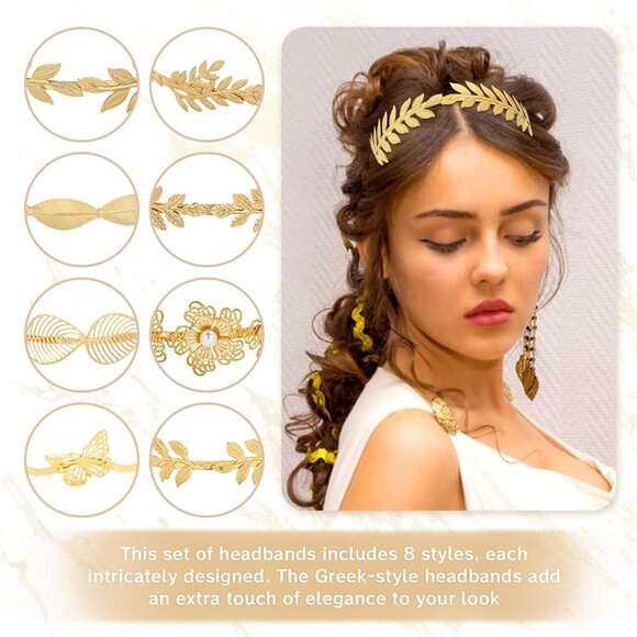 8 Pcs Gold Metal Headbands Women Girls Teens Elegant Leaf Butterfly Flowers Jewe - Picture 4 of 8